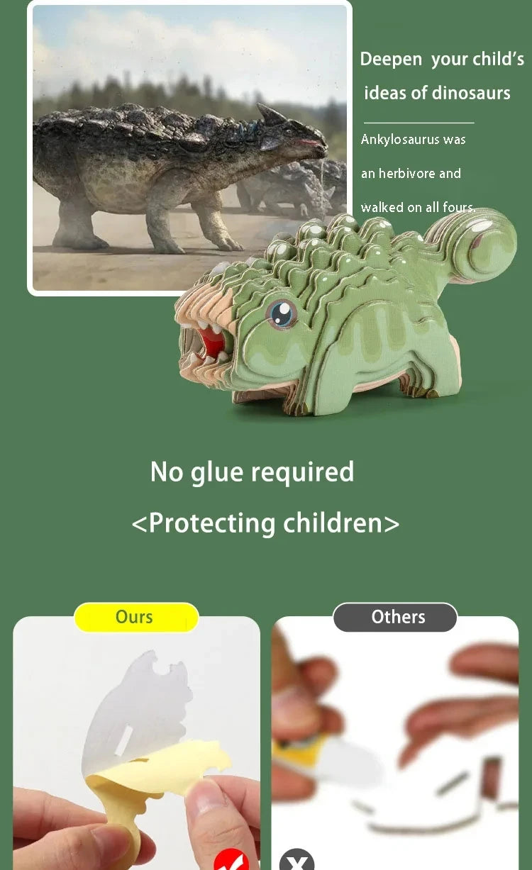 3D Dinosaur Puzzle Paper Animal Model Educational Toy