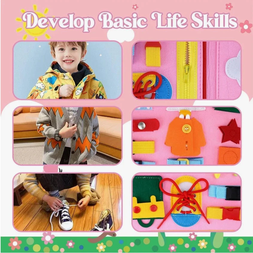 Montessori Busy Board for Toddlers, Sensory Life Skills Learning Toy