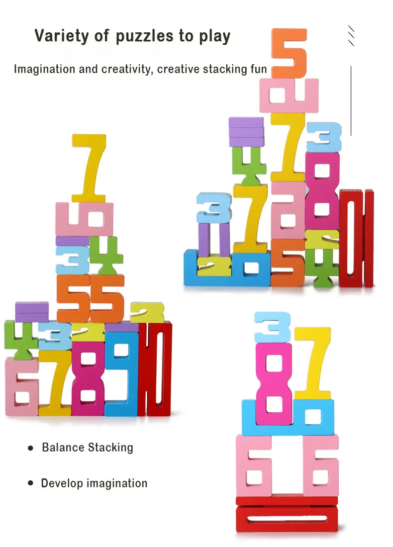 Wooden Number Blocks, Montessori Counting & Stacking Toy