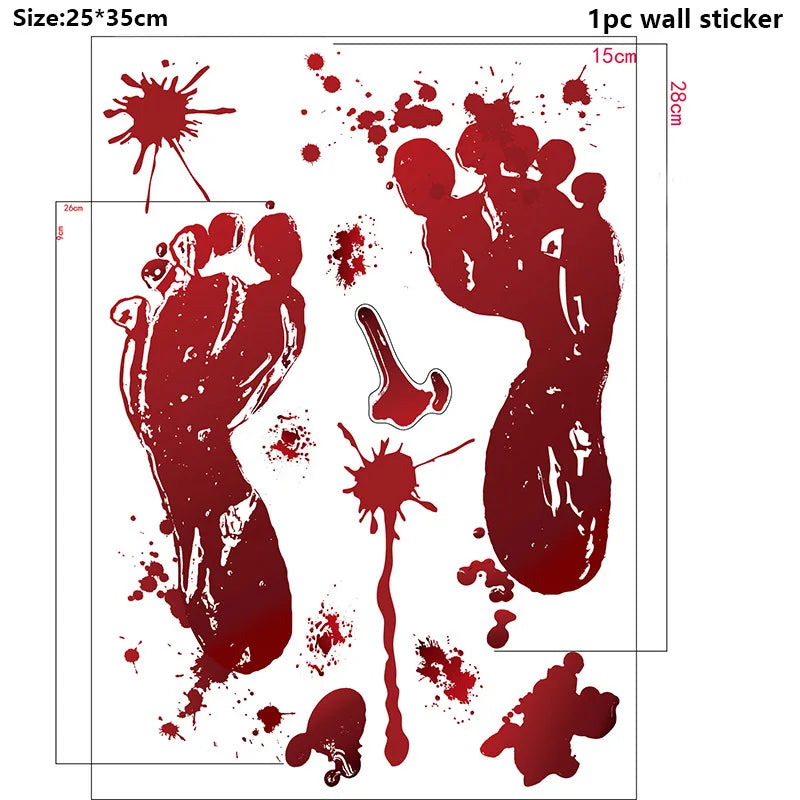 Halloween Wall Stickers – Blood Handprint, Footprint & Skull Decor