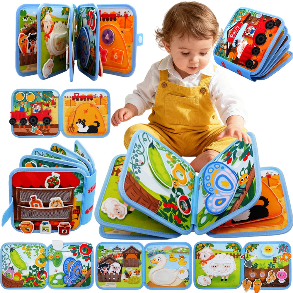 Farm Busy Book for Toddlers, Montessori Sensory & Fine Motor Toy