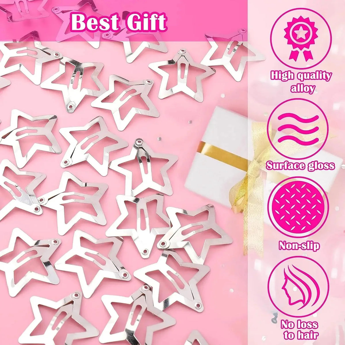 Y2K Star Hair Clips Silver Metal Snap Barrettes