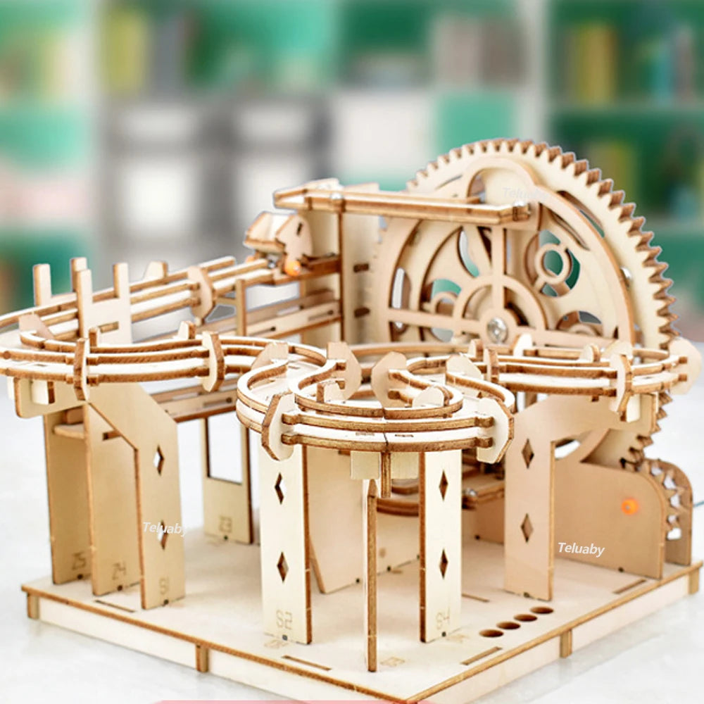 3D Wooden Puzzle Marble Run – Mechanical Model Building Kit