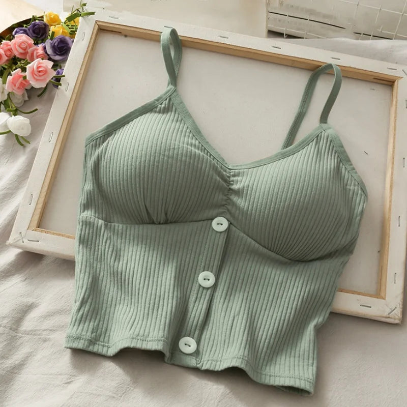 Women Knitted Tank Top Strap Vest Female Knitting Crop Top Chest Wrap Pure Cotton Underwear  Camisoles