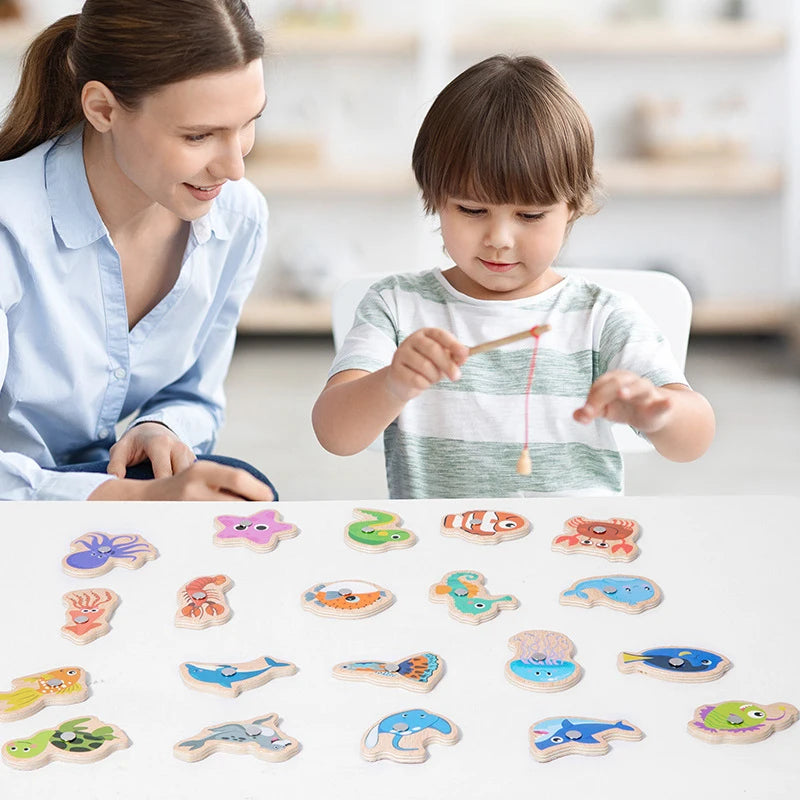 Wooden Magnetic Fishing Toy – Marine Life Learning Game