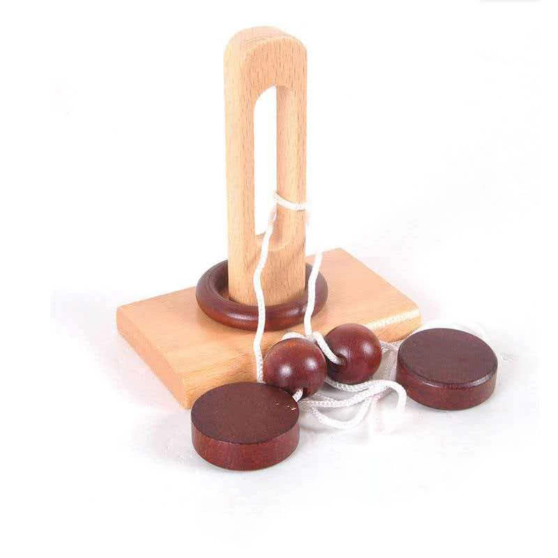 Wooden Brain Teaser Puzzle Rope Ring 3D Logic Challenge Toy