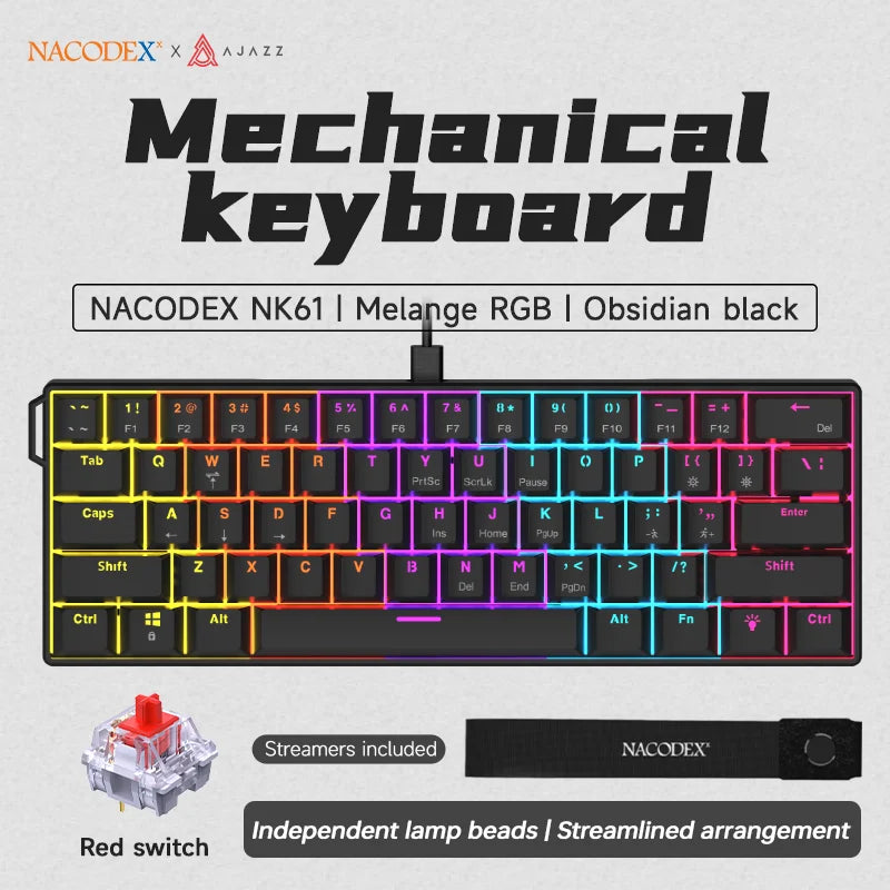 60% Mechanical Gaming Keyboard – 61 Key RGB Hot-Swappable
