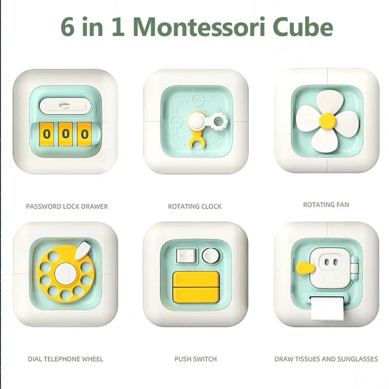 Montessori Busy Board 6-in-1 Sensory Educational Activity Cube