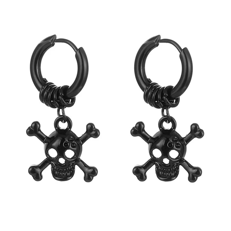 Design Stainless Steel Skull Drop Earrings For Women Men Fashion Gothic Street Hip Hop Ear Jewelry Pendant Cool Stud Earrings