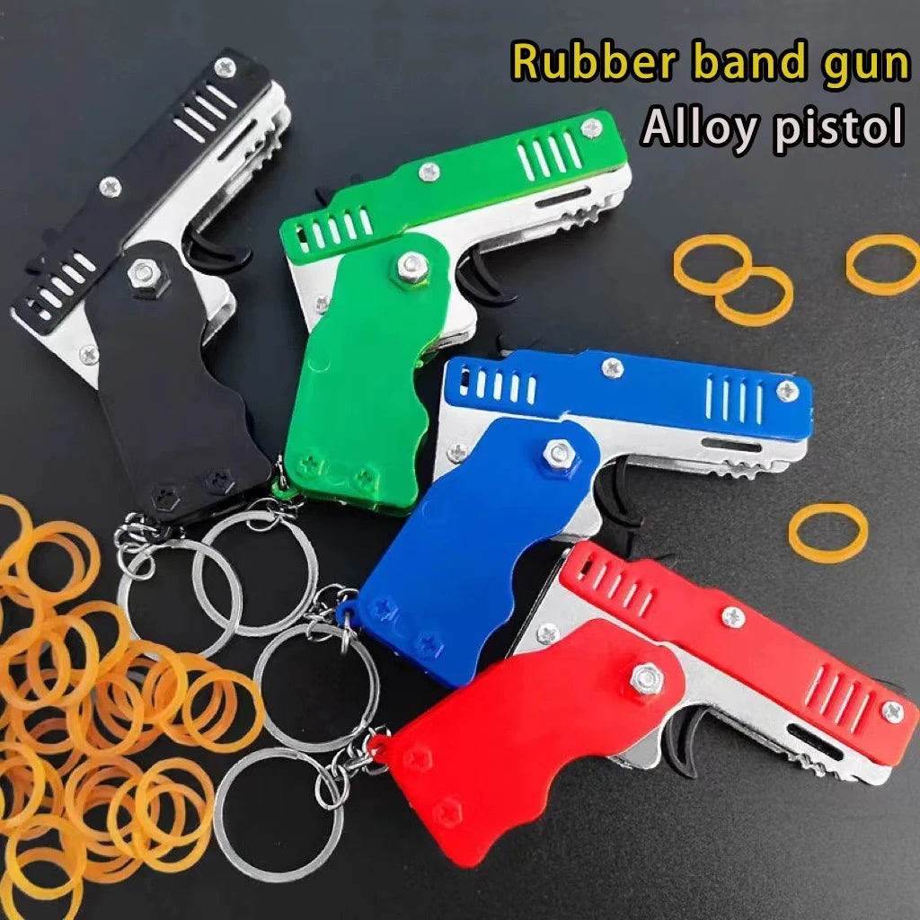 Rubber Band Launcher Toy – Mini Folding Keychain with 60 Bands