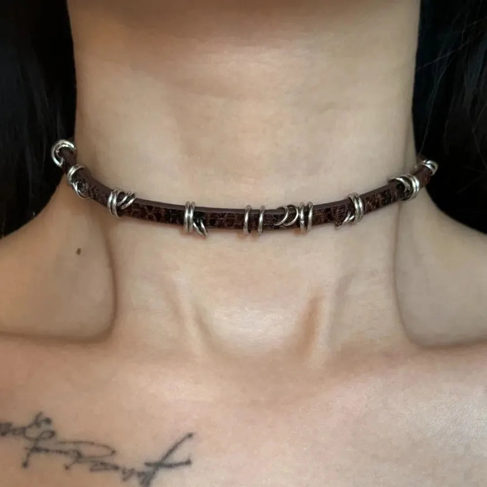 Gothic Leather Choker – Y2K Punk Necklace for Women