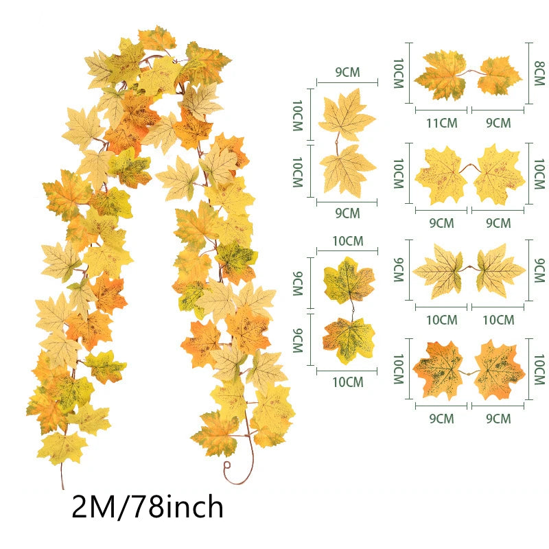 Artificial Maple Leaf Wreath – 200CM Autumn Hanging Decor