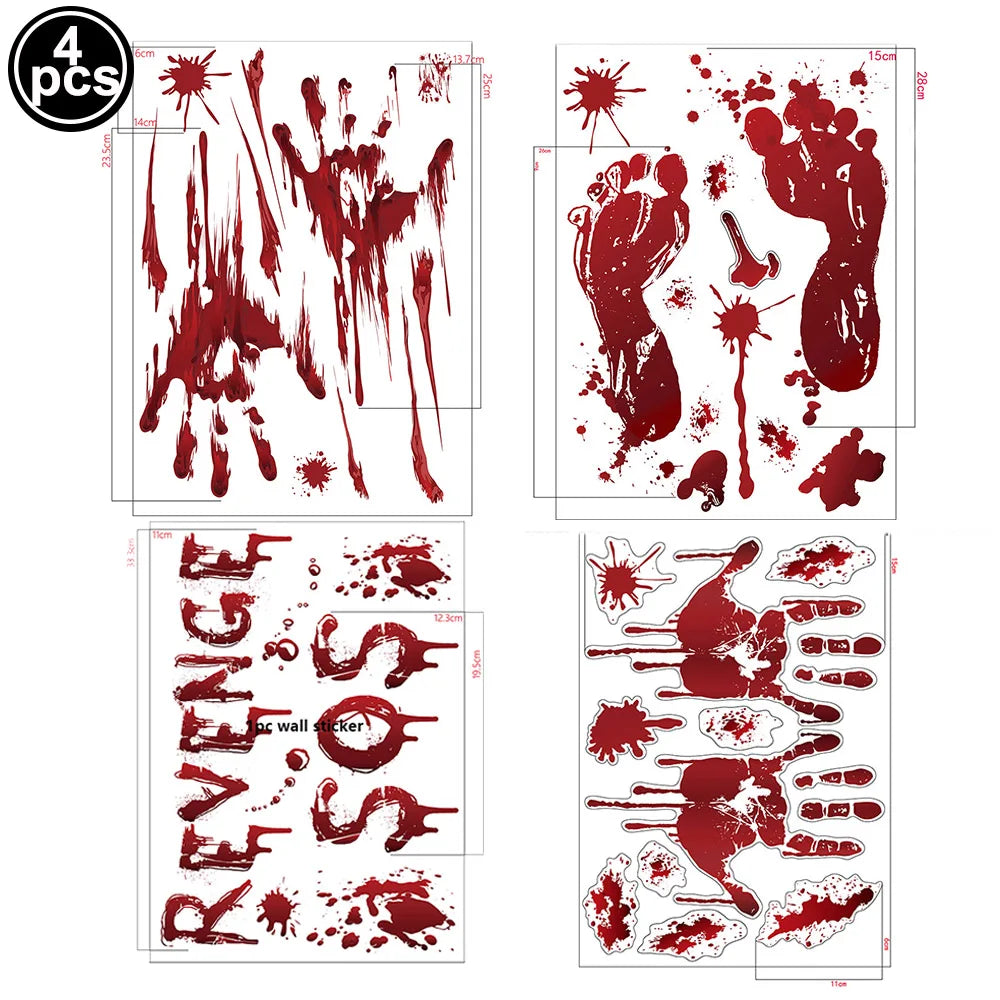 Halloween Wall Stickers – Blood Handprint, Footprint & Skull Decor
