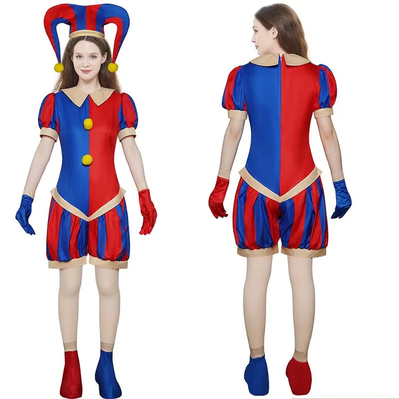 Circus Pomni Cosplay Costume with Hat Gloves Halloween Costumes Carnival Outfits(SIZE 140cm-Adult 3XL)