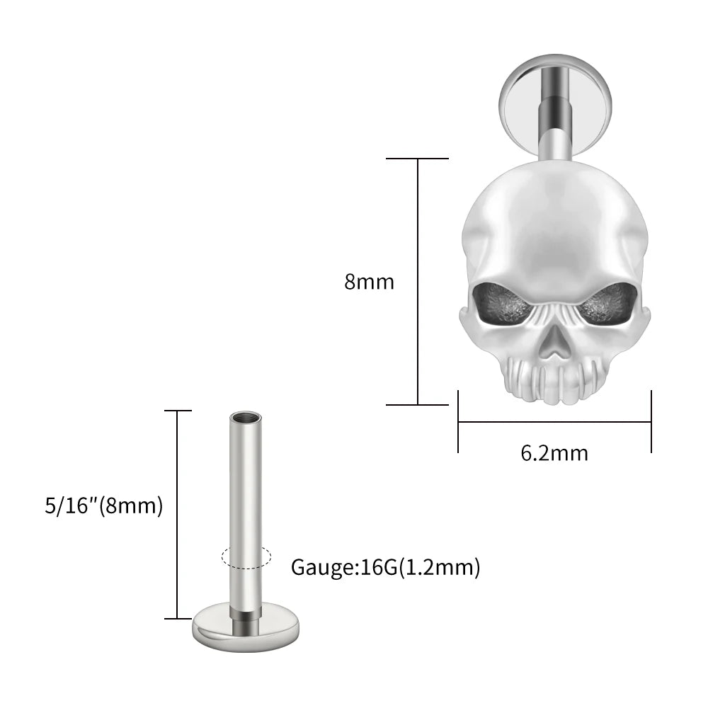 Right Grand ASTM F136 Titanium Skull Tragus Piercing 16G Skeleton Cartilage Helix Stud Earring Gothic Halloween Jewelry
