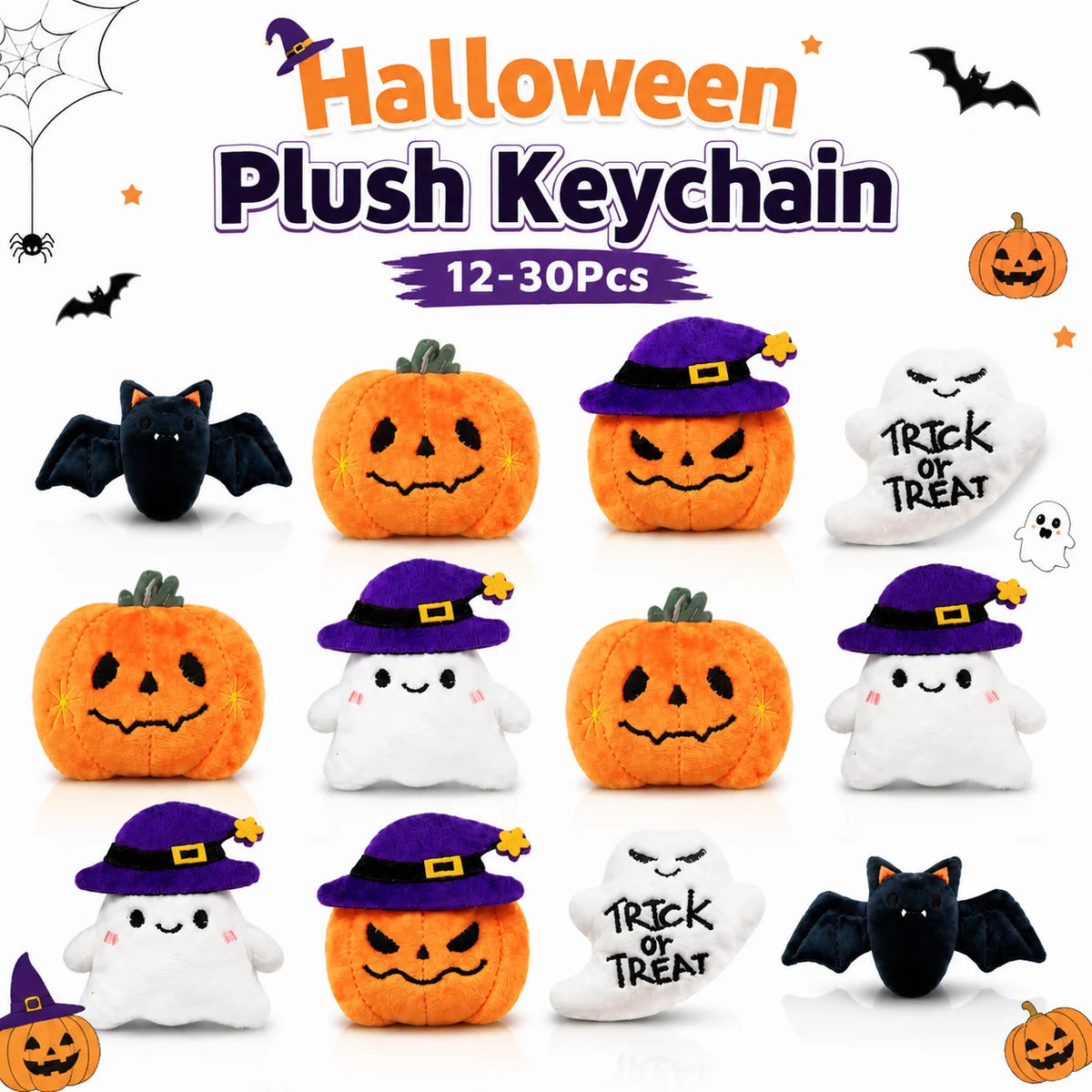 Halloween Mini Plush Keychains – Ghost Stuffed Animal Party Favors