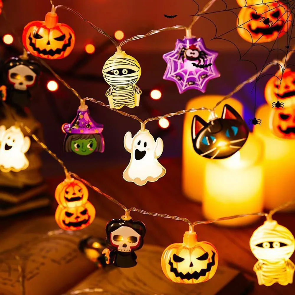 Halloween String Lights – LED Pumpkin Ghost Spider Web Decor