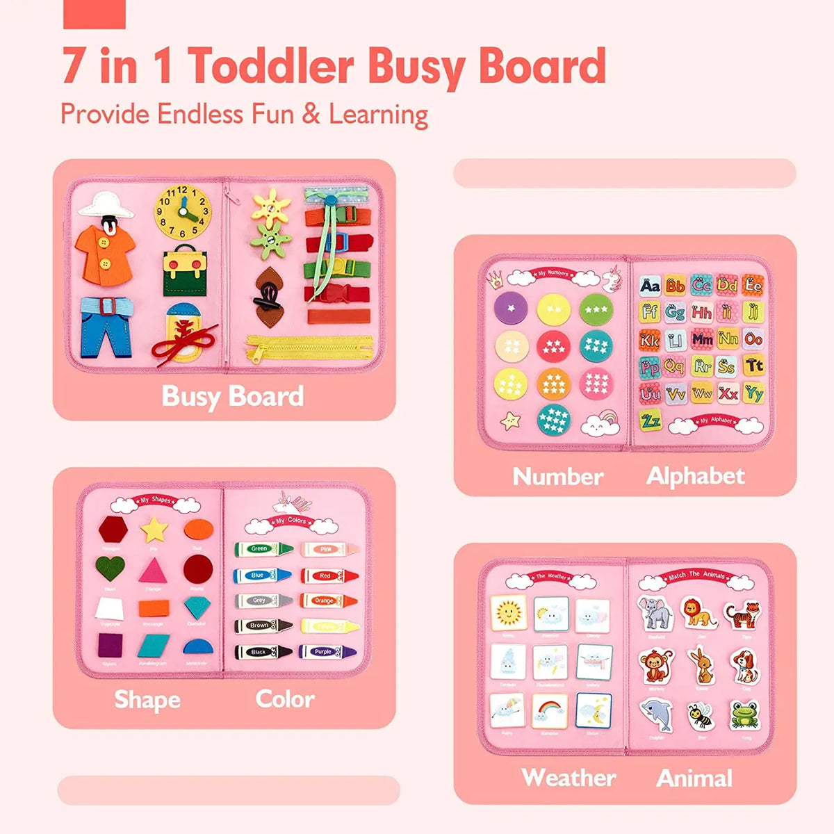 Montessori Busy Board for Toddlers, Sensory Life Skills Learning Toy