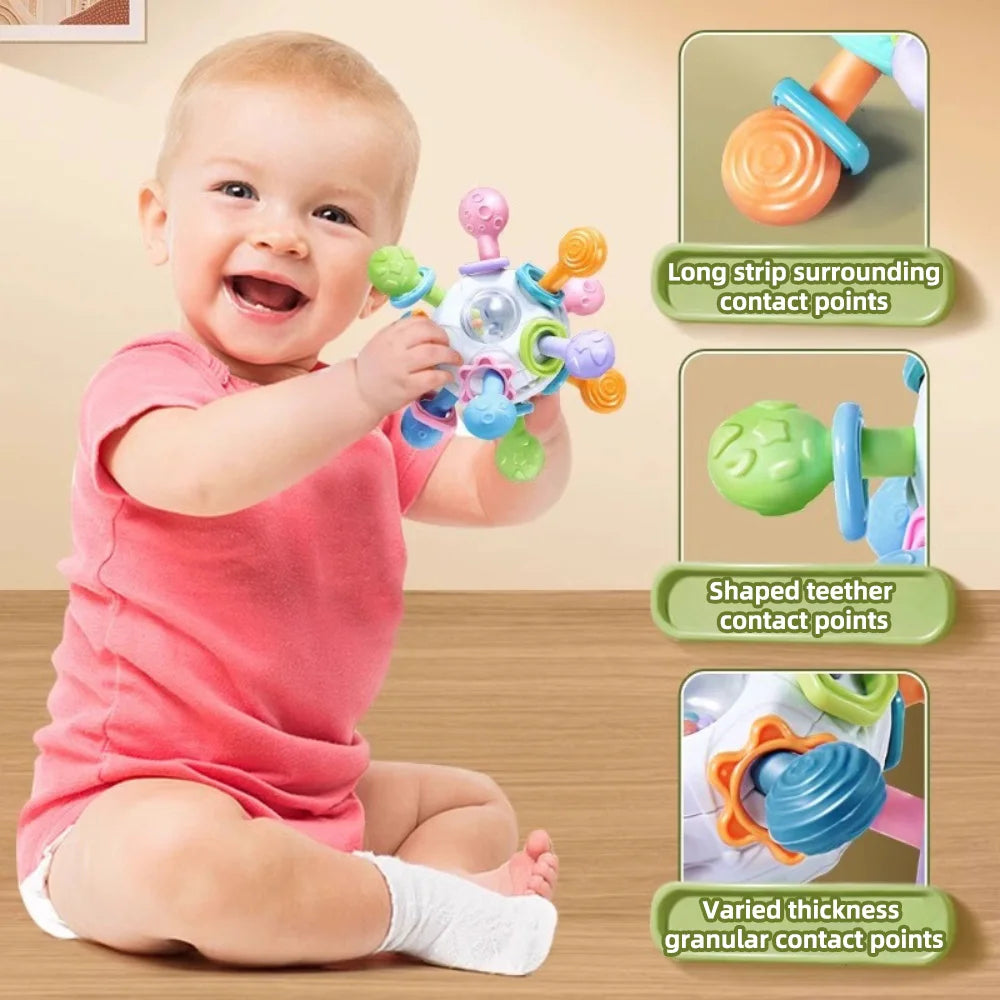 Baby Grasping Ball – 3-in-1 Silicone Teether & Rattle Toy