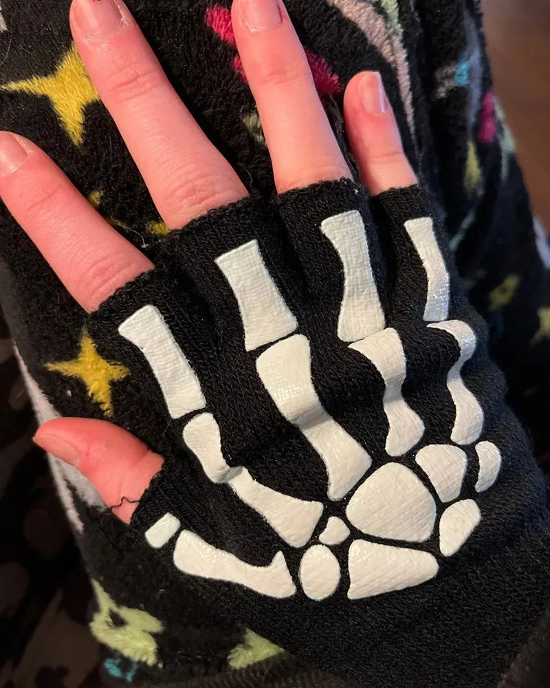 Skeleton Fingerless Gloves – Glow in the Dark Halloween Style