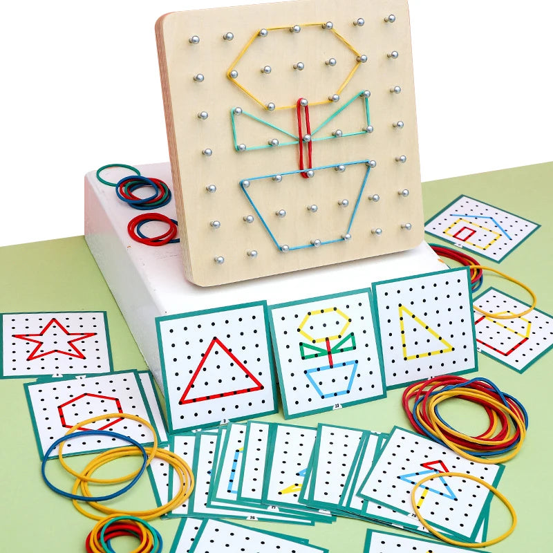 Wooden Geoboard for Kids – Montessori Rubber Band Pattern Toy