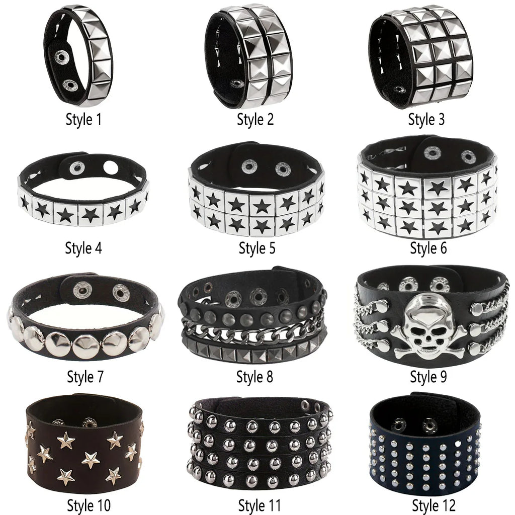 Gothic Punk Bracelet Multi Chain Leather Street Style Jewelry