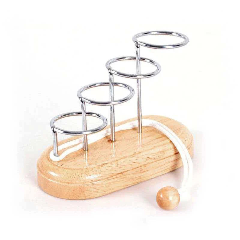 Wooden Brain Teaser Puzzle Rope Ring 3D Logic Challenge Toy