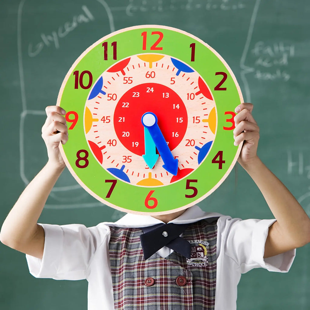 Wooden Learning Clock Montessori Time Teaching Toy for Kids
