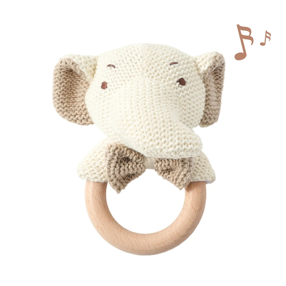 Baby Rattle Toy – Wooden Crochet Bear Teether for Newborns