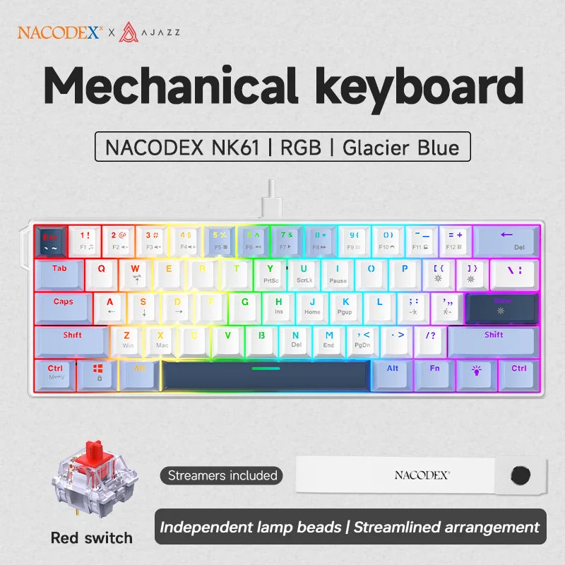 60% Mechanical Gaming Keyboard – 61 Key RGB Hot-Swappable