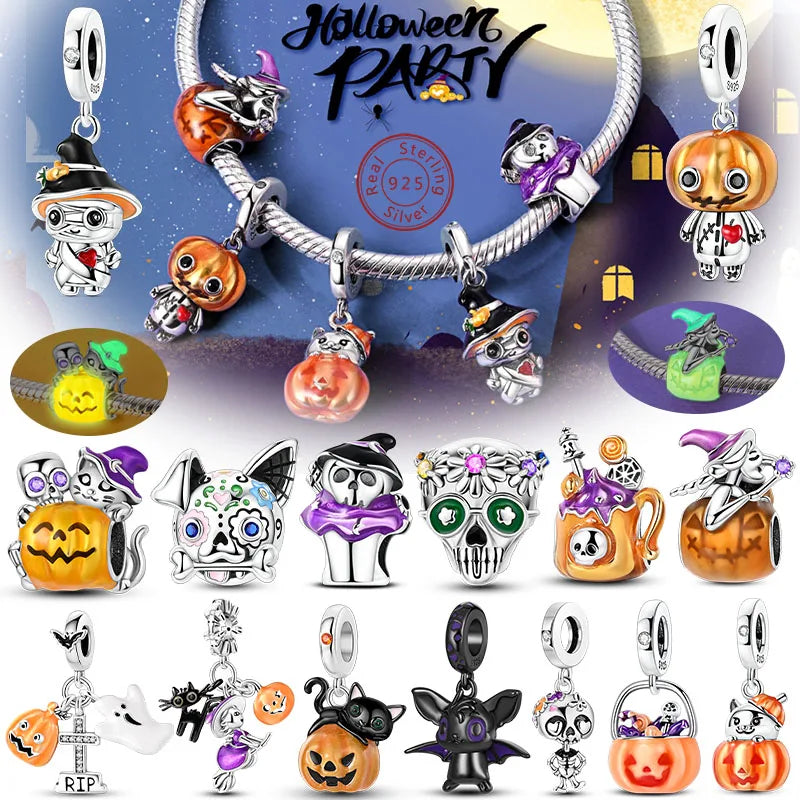 Halloween Charm Pendant Pumpkin Witch Bead Bracelet Jewelry