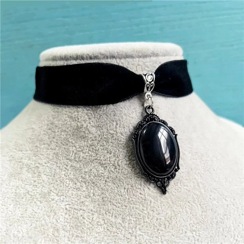 Gothic Choker Necklace Velvet Vampire Pendant