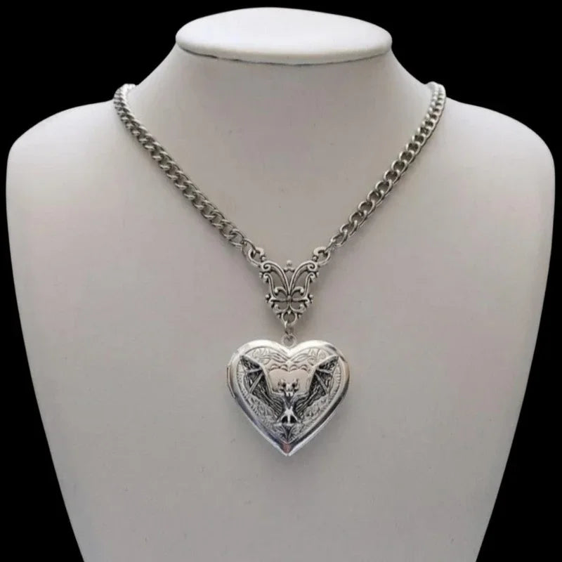 Stainless Steel Heart Necklace Silver Punk Pendant for Men & Women