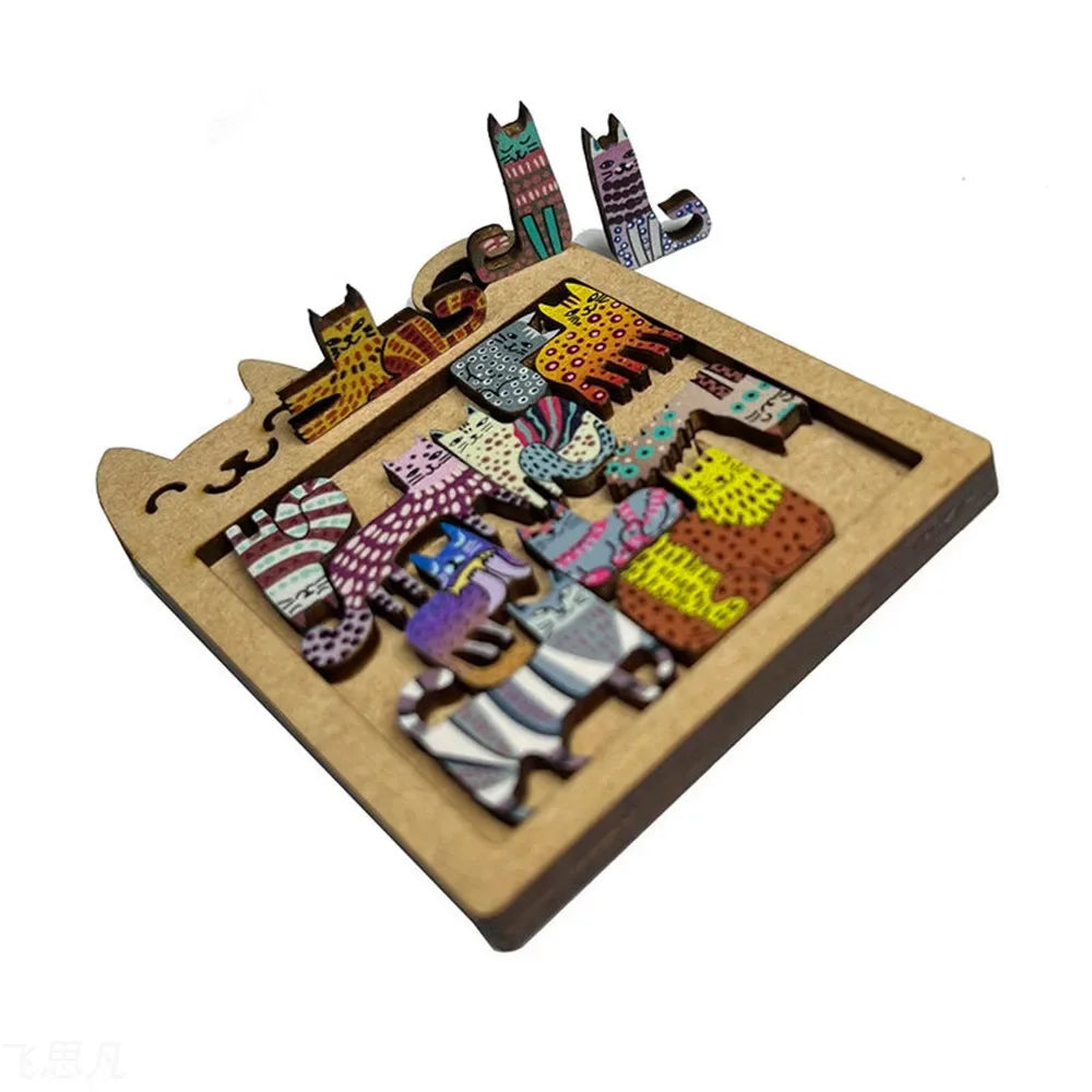 Wooden Cat Puzzle Irregular Shape Jigsaw Brain Teaser Toy