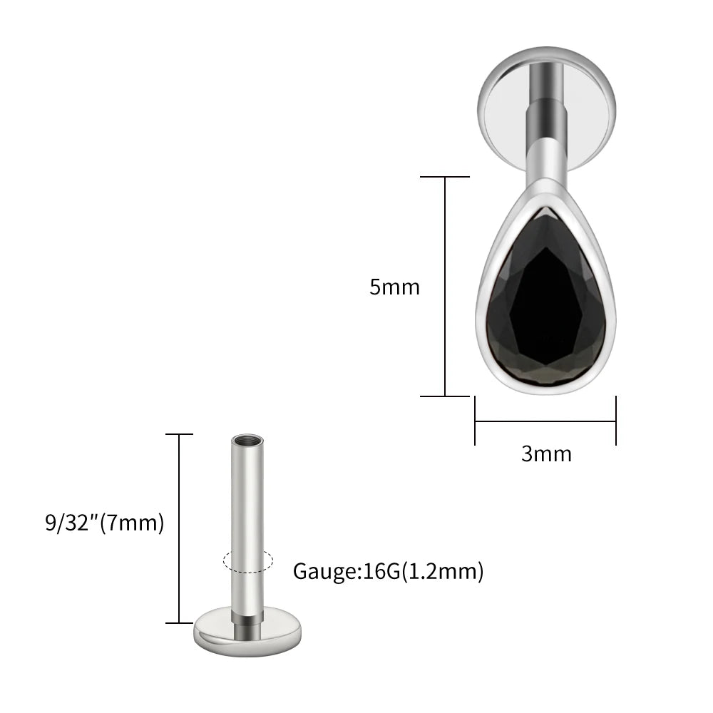 Titanium Labret Stud Teardrop Garnet CZ Cartilage Earring