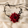 Gothic Rose Choker Lace Thorn Necklace for Halloween Parties