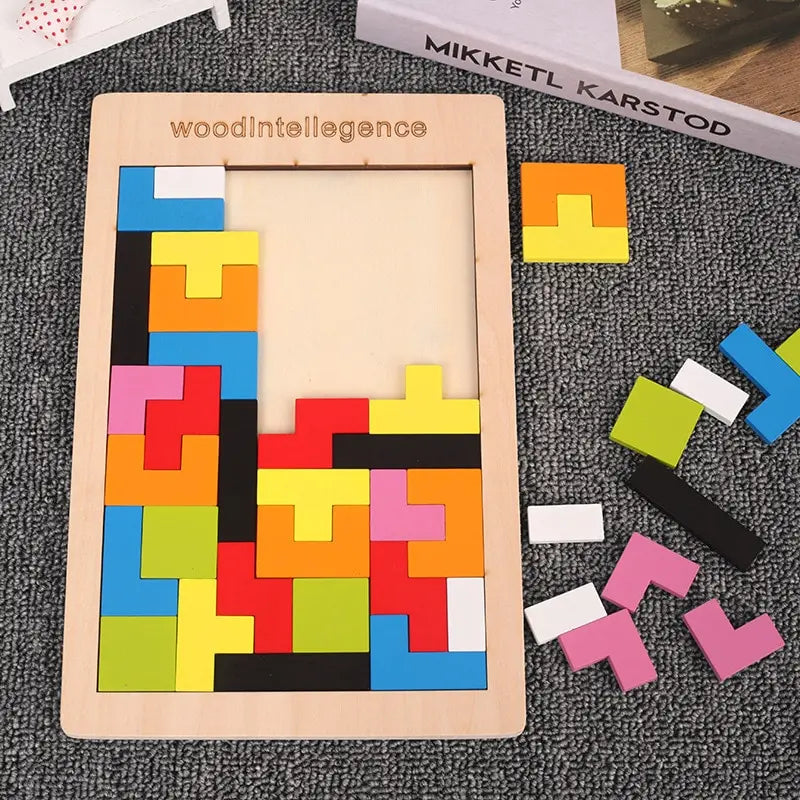 Wooden Brain Teaser Tangram Puzzle Colorful 3D Jigsaw Toy