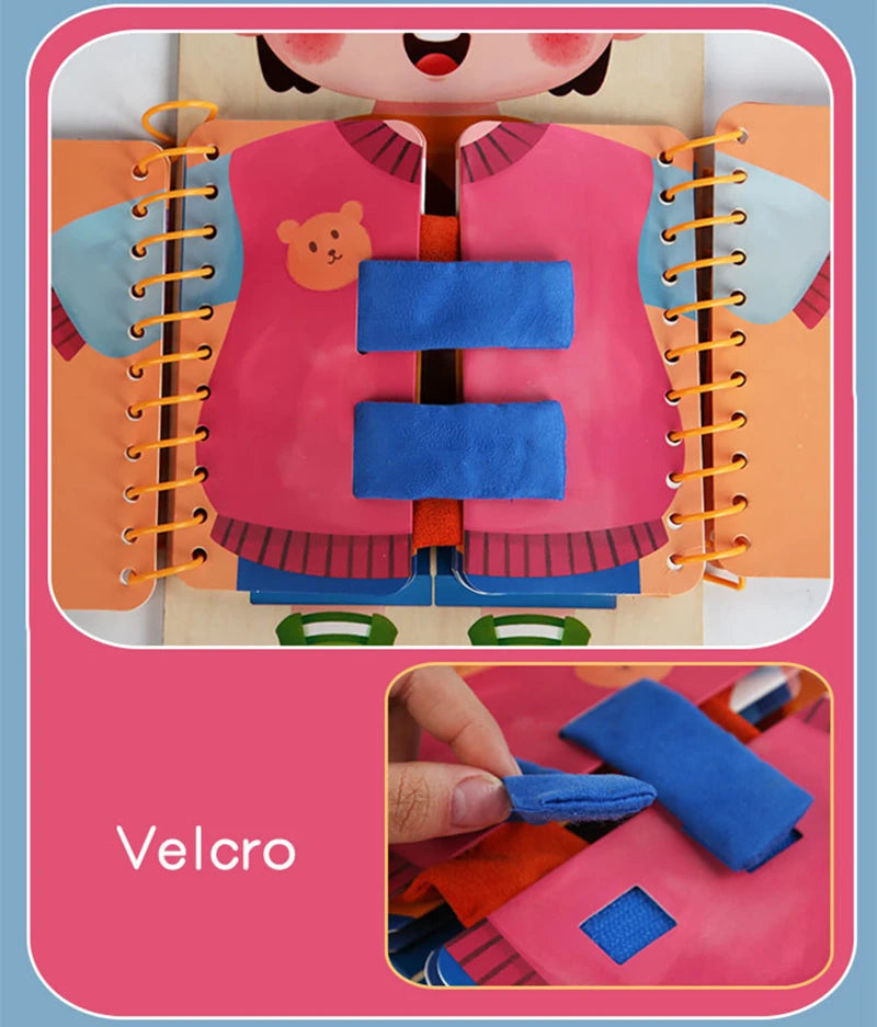 Montessori Busy Board Wooden Toddler Sensory Dressing Activity Toy