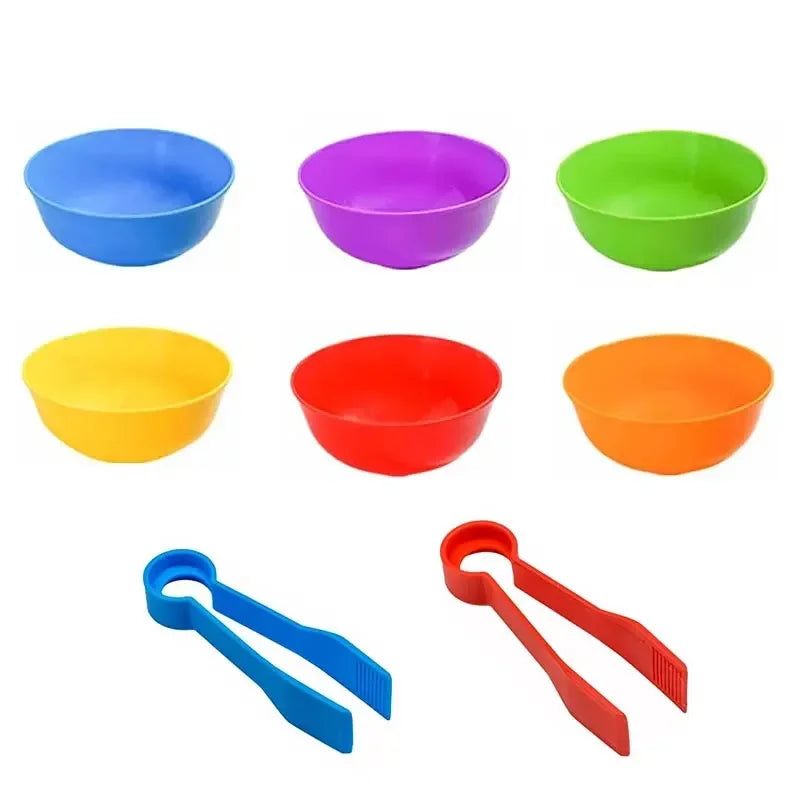 Counting and Sorting Toy with Rainbow Pom Poms & Tweezers