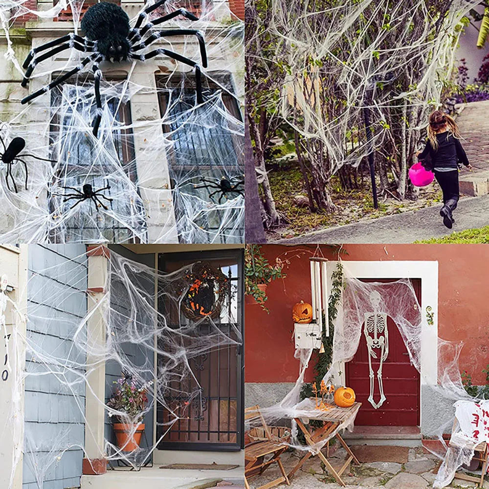 Halloween Spider Web Decoration – Stretchy Cobweb with Spider