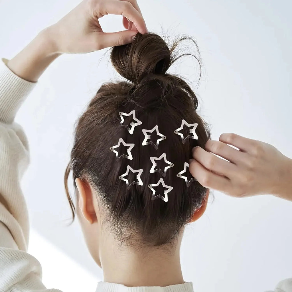 Y2K Star Hair Clips Silver Metal Snap Barrettes