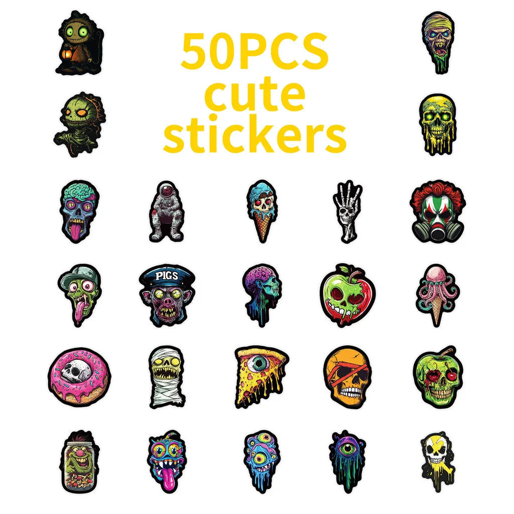 50PCS Colorful Skull & Ghost Face Graffiti Stickers - Unique Creative Decor for Halloween Festivals RecordingYourLife Store