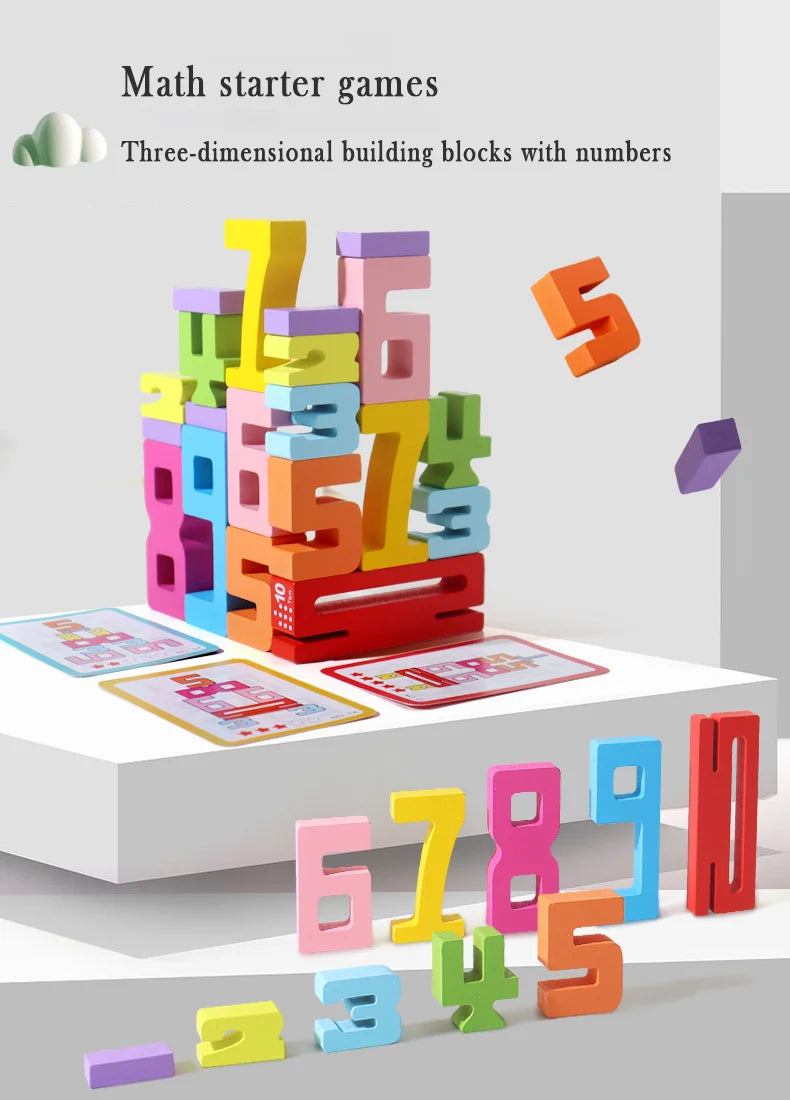 Wooden Number Blocks, Montessori Counting & Stacking Toy
