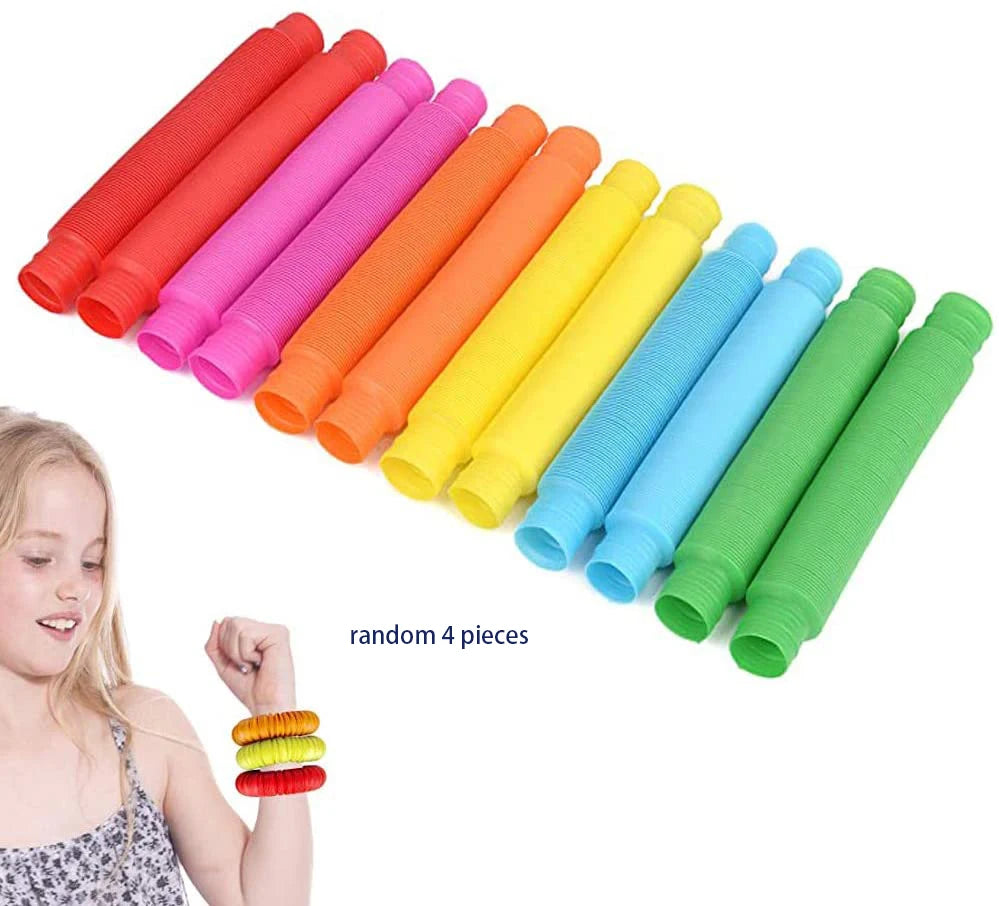 4 Pack Pop Tube Fidget Toy – Colorful Sensory Stretch Tubes