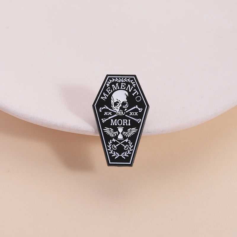 Skull Enamel Pin Gothic Skeleton Coffin Lapel Brooch