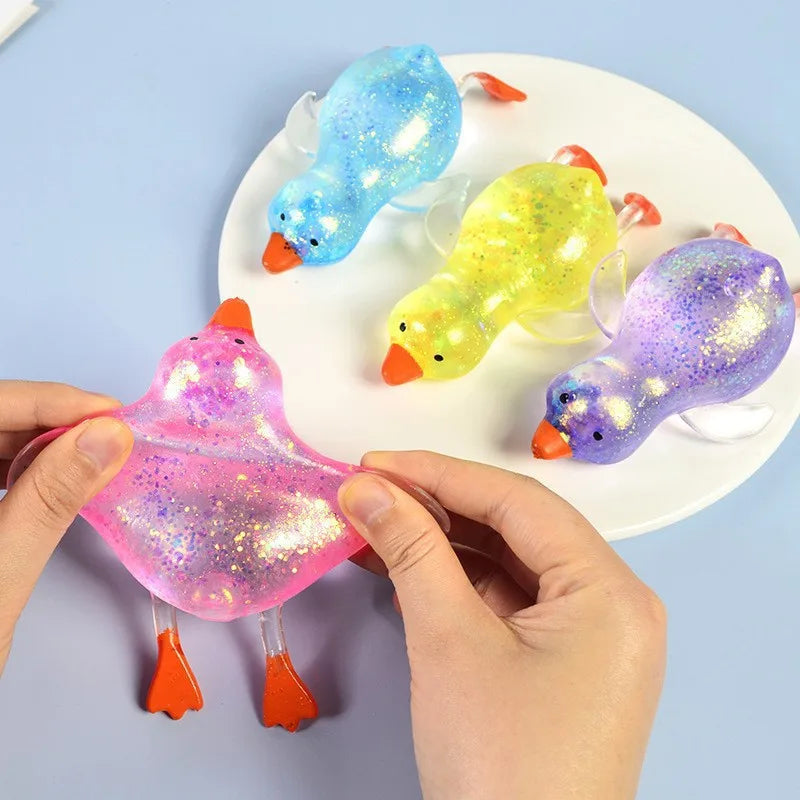 Sensory Squeeze Toy – Colorful Aurora Glitter Duck Stress Relief Toy