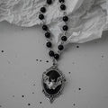 Gothic Bat Necklace Cross Pendant Y2K Black Bead Jewelry