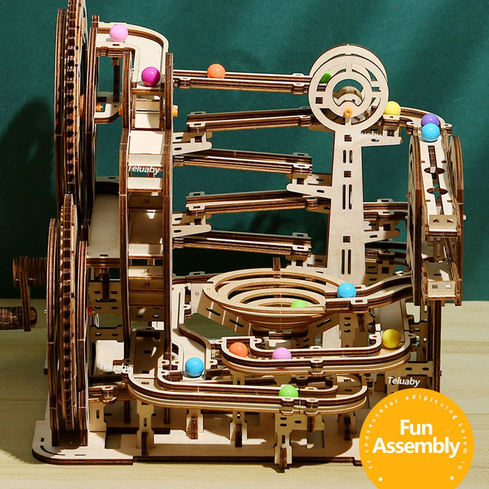3D Wooden Puzzle Marble Run – Mechanical Model Building Kit