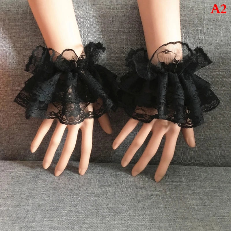 Lace Wrist Cuffs – Ruffled Floral Black Lace Accessories