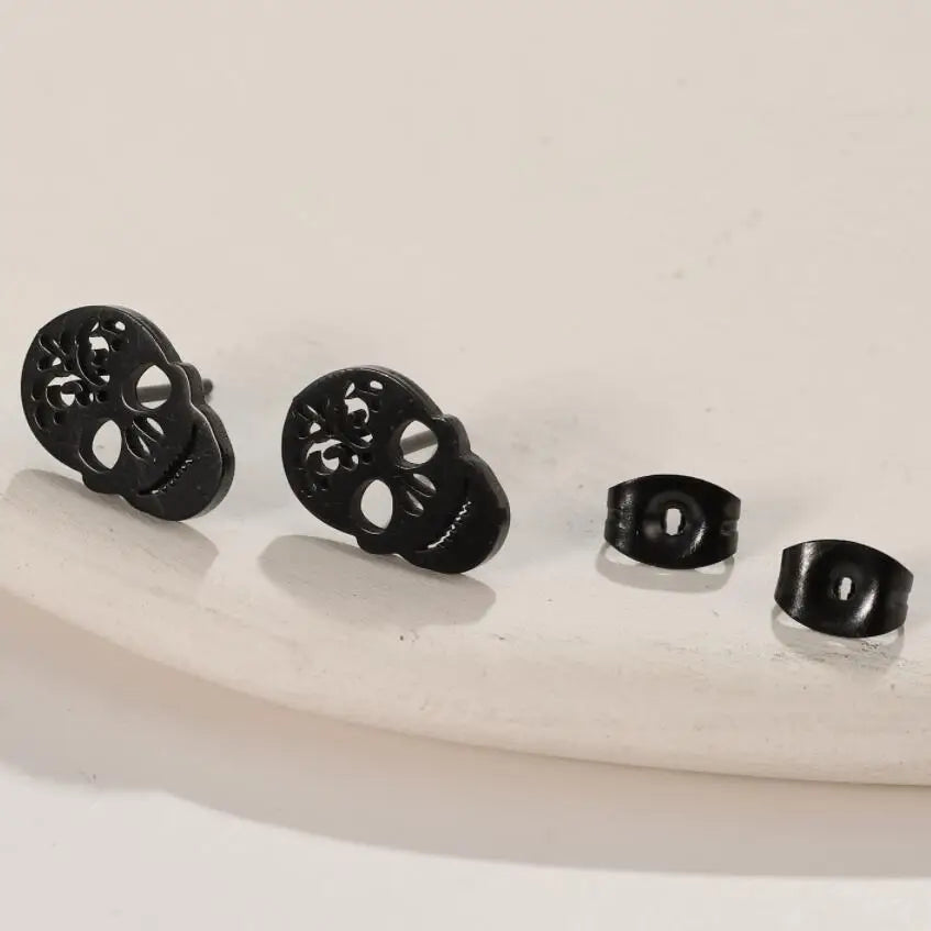 Skull Stud Earrings – Stainless Steel Gothic Earrings for Women